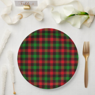 Green and Red Plaid Paper Plate