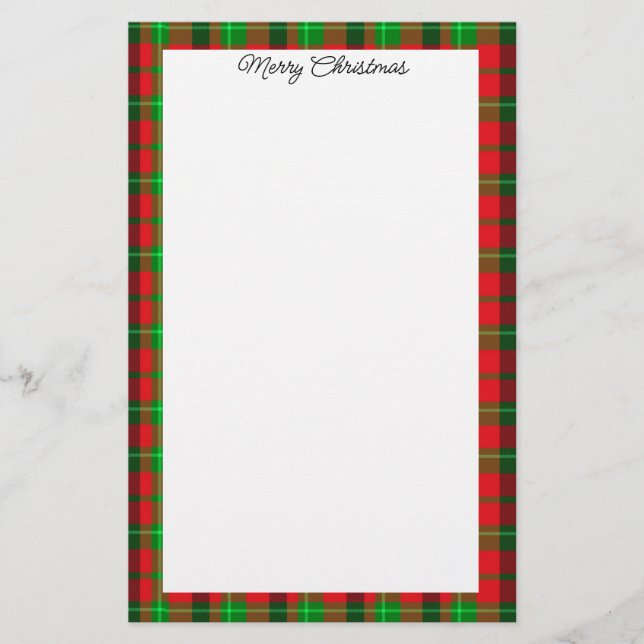 Green And Red Plaid Pattern Stationery (Front)