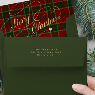 Green and red plaid tartan gold Merry Christmas  Envelope