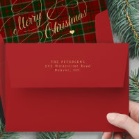 Green and red plaid tartan gold Merry Christmas