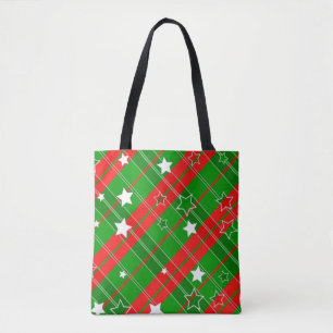 Green and Red Plaid w/Stars Tote Bag
