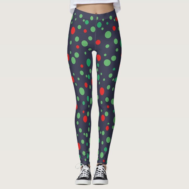 Green and Red Polka Dotted Black Leggings (Front)