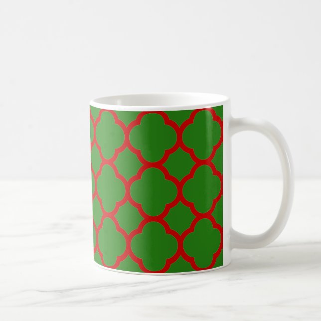 Green and Red Quatrefoil Pattern Coffee Mug (Right)