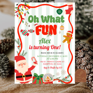 Green and Red Retro Christmas Winter Birthday Invitation