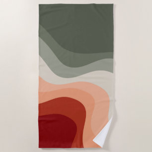 Green and red retro style waves beach towel