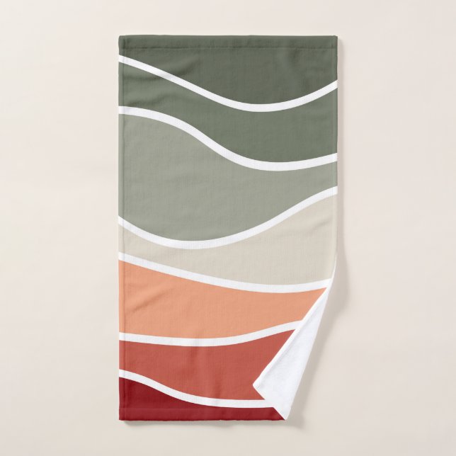 Green and red retro style waves design bath towel set (Hand Towel)