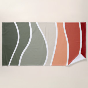 Green and red retro style waves design beach towel