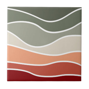 Green and red retro style waves design ceramic tile