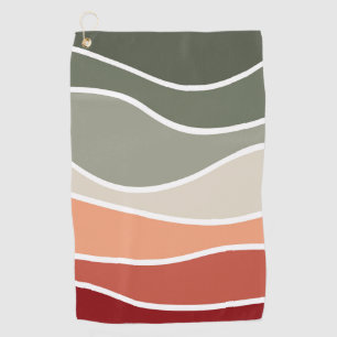 Green and red retro style waves design golf towel