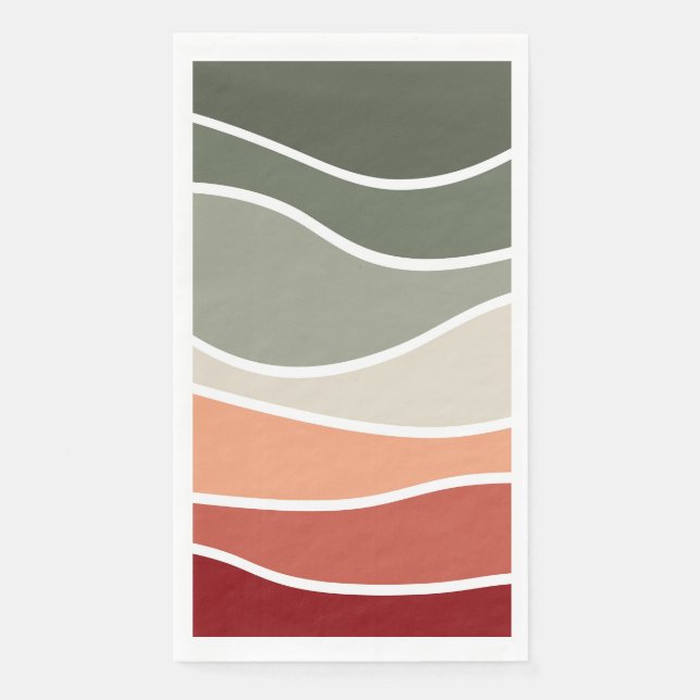 Green and red retro style waves design napkin (Front)