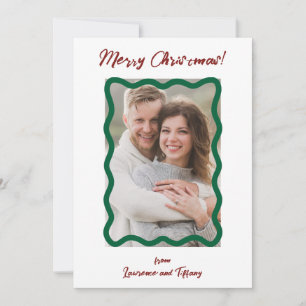 Green and Red Scalloped Wavy Lines Frame Photo Holiday Card