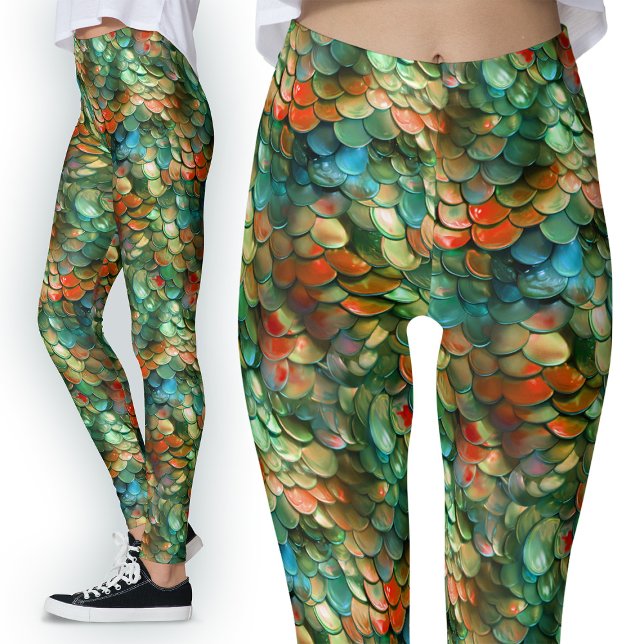 Green and Red Sea Monster Mermaid Scales Party Leggings (Creator Uploaded)