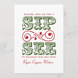 Green And Red Sip And See Visit Our New Baby Invitation