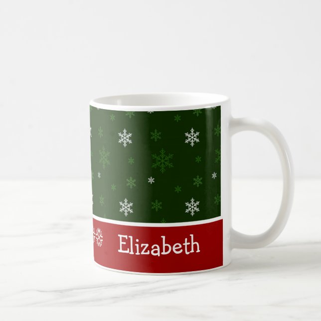 Green and Red Snowflake Personalised Christmas Mug (Right)