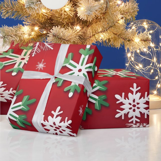 Green and Red Snowflakes  Wrapping Paper (Christmas Wrapping Paper!)