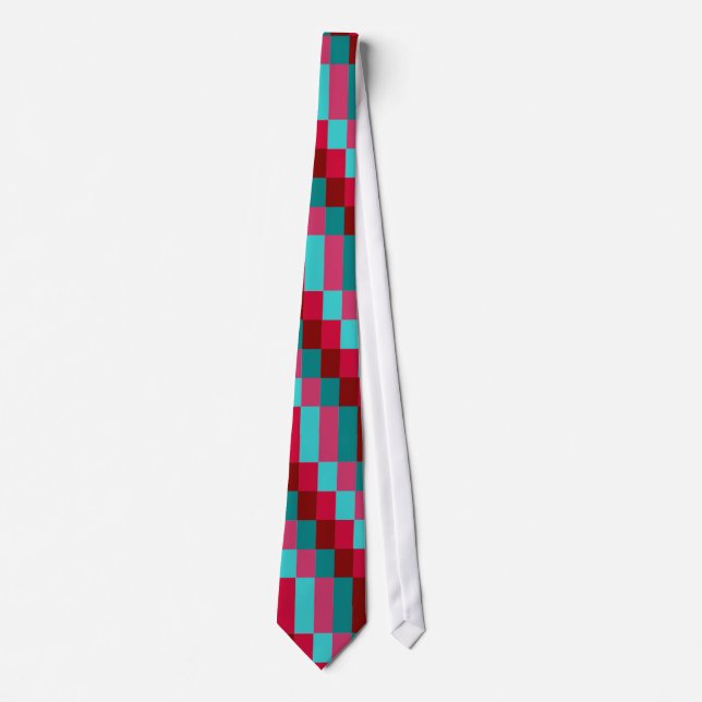 Green and Red Square Pattern Tie (Front)