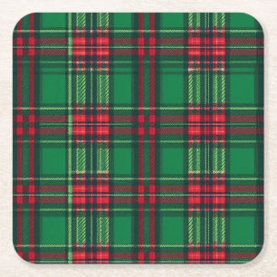 Green and red squares square paper coaster