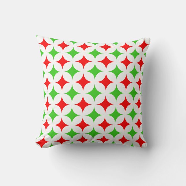 Green and Red Star Pattern on White Cushion (Front)