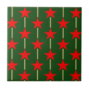 Green And Red Stars Ceramic Tile
