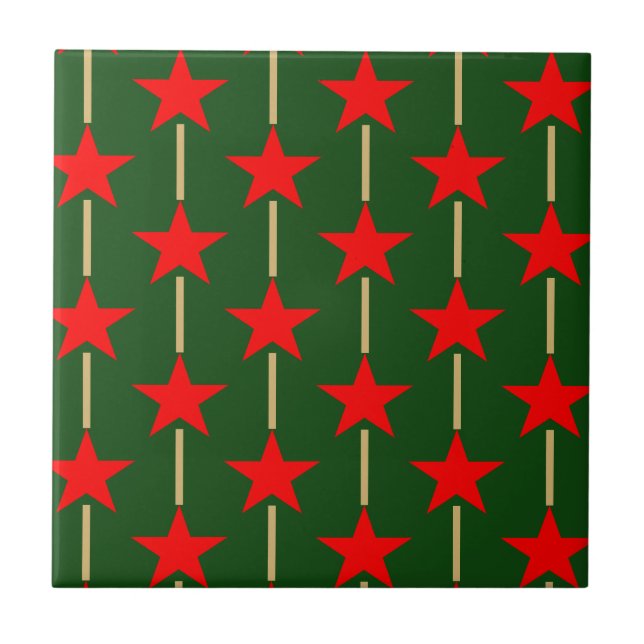Green And Red Stars Ceramic Tile (Front)