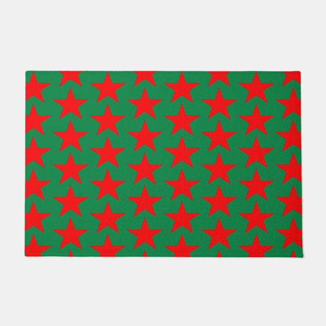Green And Red Stars Pattern Doormat (Front)