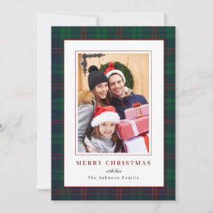 Green and Red Tartan border Photo Christmas Holiday Card
