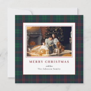 Green and Red Tartan border Photo Christmas Holiday Card