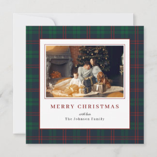 Green and Red Tartan border Photo Christmas Holiday Card