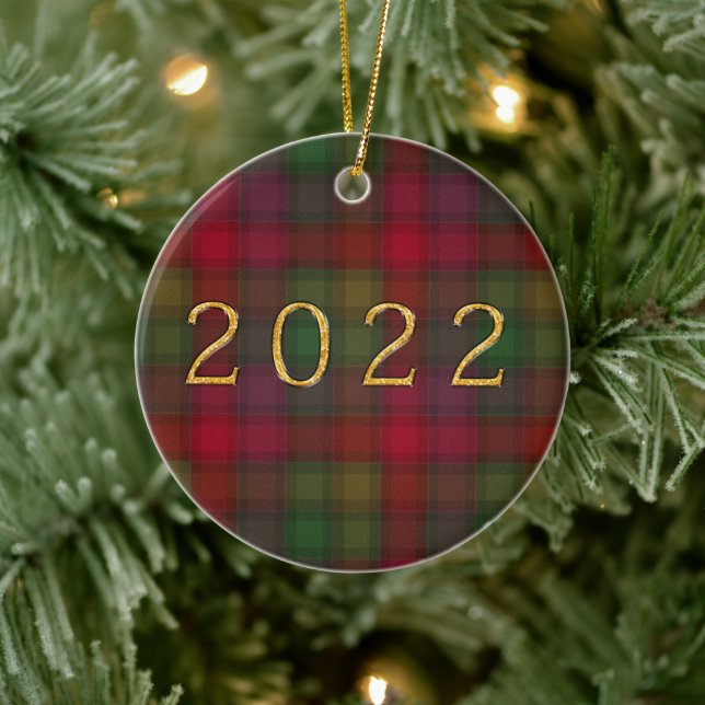 Green and red, tartan ceramic ornament (Tree)