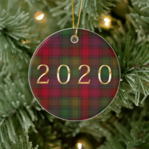 Green and red, tartan ceramic ornament