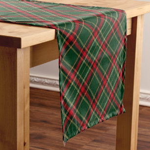 Green and Red Tartan Diagonal Plaid Christmas Short Table Runner