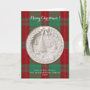 Green and red Tartan plaid 3D papercut Christmas Card