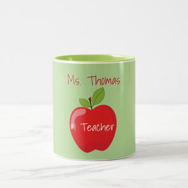 Green and Red Teacher Apple Two-Tone Coffee Mug (Center)