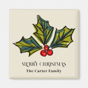 Green and Red Watercolor Holly Berry Magnet