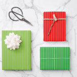 Green and Red White Pinstripes Christmas Patterns Wrapping Paper Sheet<br><div class="desc">Set of three wrapping paper sheets with different colours (lime green,  red and emerald green) of the same white pinstripes pattern. Perfect for wrapping your Christmas presents.</div>