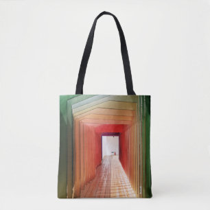 Green and red wooden hallway interior tote bag
