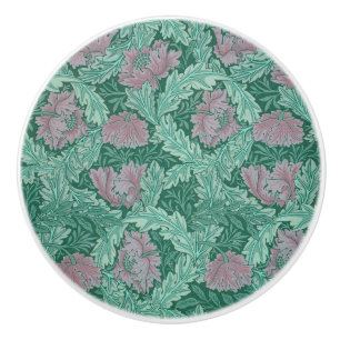Green and Red Wreath Pattern (by William Morris) Ceramic Knob