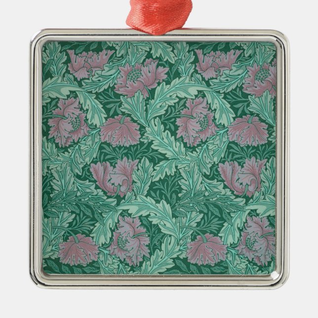 Green and Red Wreath Pattern (by William Morris) Metal Ornament (Front)