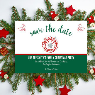 green and red Xmas wreath Flat Save The Date Card