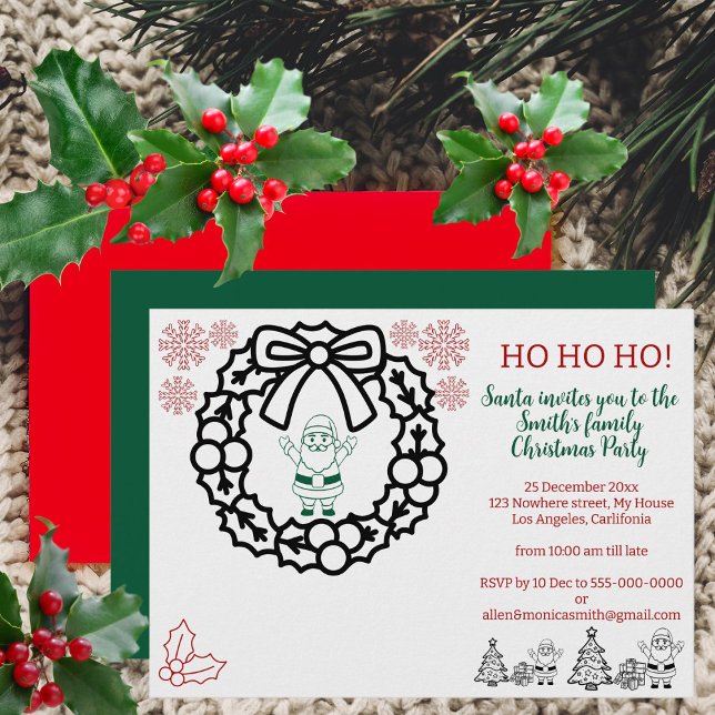 green and red Xmas wreath snowflake holly berry  Invitation (Creator Uploaded)