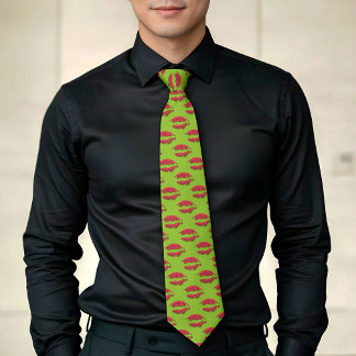 Green and Red XOXO Kissing Lips Tie