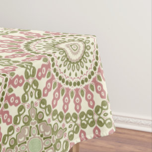 Green and Rose Mandala Vintage Bohemian Pattern Tablecloth