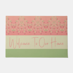 Green And Rosy Pink Welcome Doormat