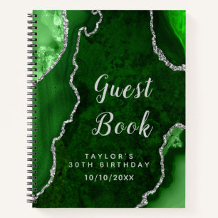Green and Silver Agate Birthday Guest Book