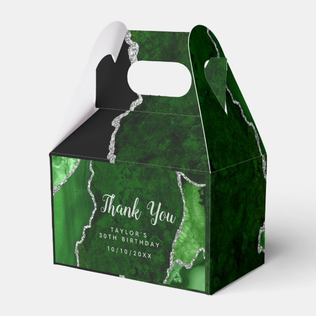 Green and Silver Agate Birthday Thank You Favour Box (Front Side)
