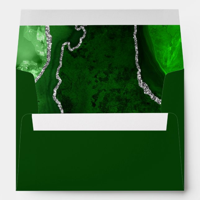 Green and Silver Agate Marble Wedding Envelope (Back (Bottom))