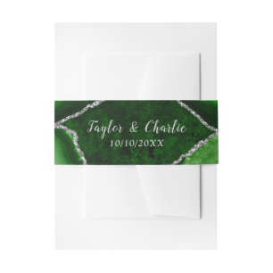 Green and Silver Agate Marble Wedding Invitation Belly Band