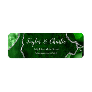 Green and Silver Agate Marble Wedding Return Address Label