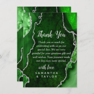 Green and Silver Agate Marble Wedding Thank You Card