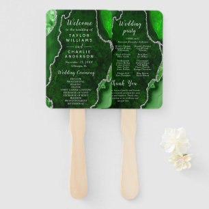 Green and Silver Agate Wedding Program Hand Fan